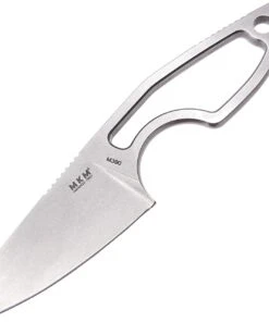 MKM - Maniago Knife Makers Mikro 2 Fixed Blade R02-N, 2" Bohler M390 Stonewashed Plain Blade, Gray Stainless Steel Handle