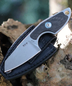 MKM - Maniago Knife Makers Mikro 2 Fixed Blade R02-CF, 2" Bohler M390 Stonewashed Plain Blade, Black Carbon Fiber Handle