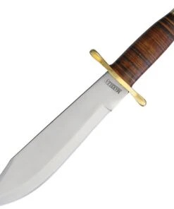 Marbles Bowie Knife MR555, 9.75" SS Clip Point Blade, Stacked Leather Handle