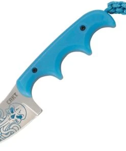 CRKT Minimalist Bowie Cthulhu, 2.13" 8Cr13MoV Satin Plain Blade, Blue Polypropylene Handle w/ Sheath