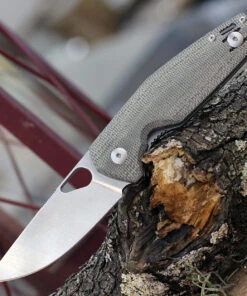 GiantMouse ACE Nimbus V2, 3.0" ELMAX Steel Satin Plain Blade, Green Canvas Micarta Handle