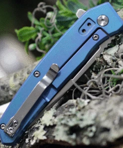 Ontario Knife Co. Ti 22 Ultrablue 9800, 3.03" Satin Stainless Steel Tanto Blade, Blue Iridescent Titanium Handle -Knifeworks Sales Store ON9800.2 50336.1621450303