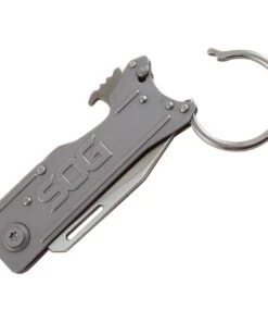 SOG KT1001CP Keytron, 1.8" 5Cr15MoV Satin Clip Point Plain Blade, Gray Aluminum Handle w/ Keychain Ring -Knifeworks Sales Store Product 53095 90054.1583768058