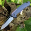 QSP Knife Woodpecker QS116-C II, 3.75" Bohler M390 Two-Tone Black & Satin Drop Point Blade, Blue Titanium Handle