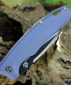 QSP Knife Woodpecker QS116-C II, 3.75" Bohler M390 Two-Tone Black & Satin Drop Point Blade, Blue Titanium Handle -Knifeworks Sales Store QS116 C.3 45093.1624377694