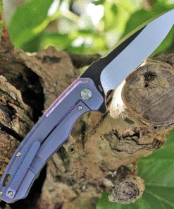QSP Knife Woodpecker QS116-C II, 3.75" Bohler M390 Two-Tone Black & Satin Drop Point Blade, Blue Titanium Handle -Knifeworks Sales Store QS116 C 58989.1624377693