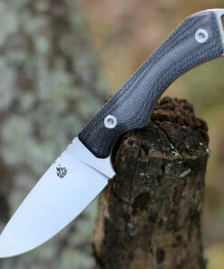 QSP Knife Workaholic Fixed Blade QS124B, 3.5" Bohler N690 Satin Plain Blade, Black Linen Micarta Handle