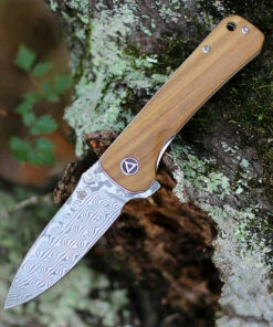 QSP Knife Hawk Linerlock QS131-B, 3.225" Damascus Plain Blade, Verawood Handle