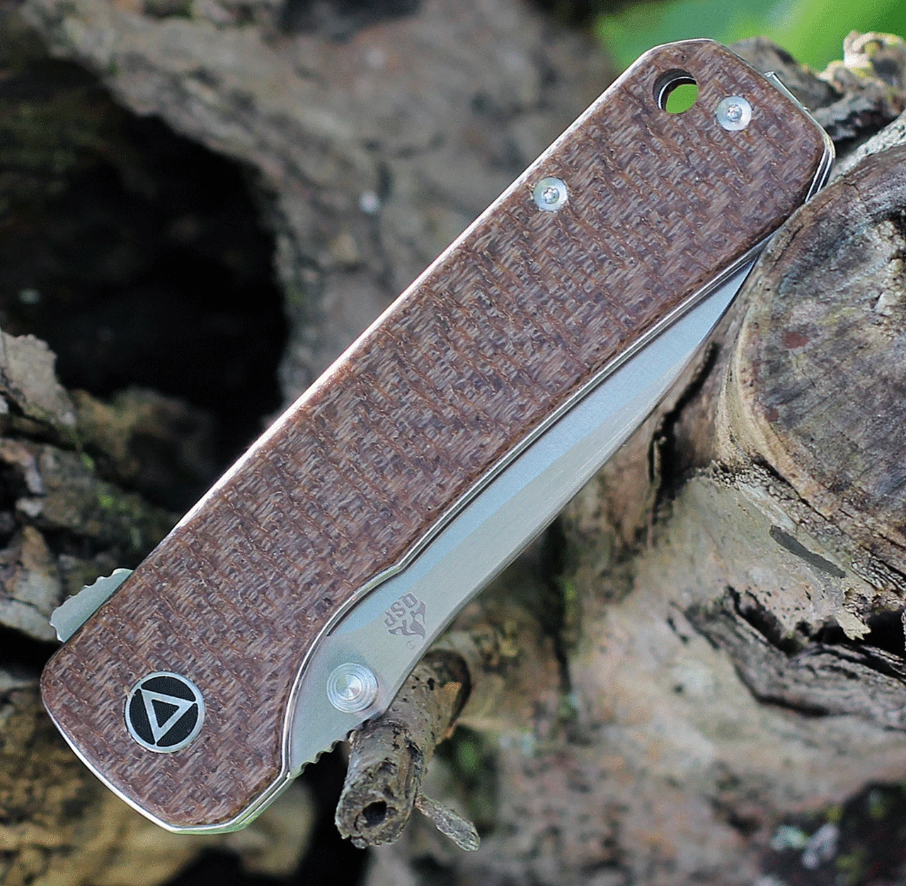 QSP Knife Hawk, QS131-G, 3.25" Sandvik 14C28N, Two-Toned Satin Blade, Brown Linen Micarta Handle 3 QSP Knife Hawk, QS131-G, 3.25" Sandvik 14C28N, Two-Toned Satin Blade, Brown Linen Micarta Handle - Image 3