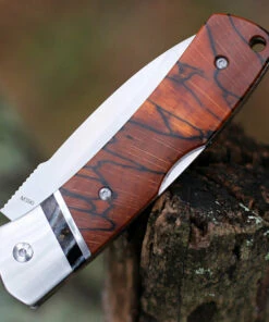 QSP Knife Mustang Lockback QS132, 3.125" M390 Satin Plain Blade, Raffir Stabilized Wood w/Mammoth Molar Inlay Handle -Knifeworks Sales Store QS132.2 50755.1603917938