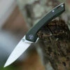 QSP Knife Leopard Linerlock CF QS135-C, 3.0" Sandvik 14C28N Satin Plain Blade, Green Linen Micarta Handle