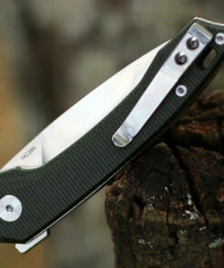 QSP Knife Leopard Linerlock CF QS135-C, 3.0" Sandvik 14C28N Satin Plain Blade, Green Linen Micarta Handle -Knifeworks Sales Store QS135C.3 99109.1603915904