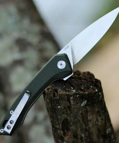 QSP Knife Leopard Linerlock CF QS135-C, 3.0" Sandvik 14C28N Satin Plain Blade, Green Linen Micarta Handle -Knifeworks Sales Store QS135C 60969.1603915904