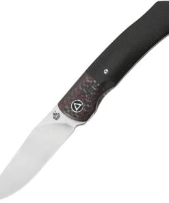 QSP Knife Gannet Folding Knife QS137-A, 3.25" 154CM Satin Drop Point Blade, Black Linen Micarta Handle w/ Red Carbon Fiber Bolster