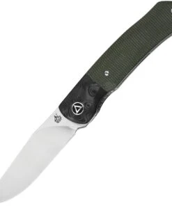 QSP Knife Gannet Folding Knife QS137-C, 3.25" 154CM Satin Drop Point Blade, Green Linen Micarta Handle w/ Black Carbon Fiber Bolster