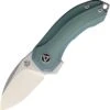 QSP Knife Hamster Folding Knife -C,QS138 2" CPM-S35VN 2 Tone Satin Drop Point Blade, Green Titanium Handle