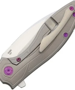 Reate Knives Iron Flipper Knife , 3.25" M390 Satin Spear Point Blade, Titanium Handle with Brown Micarta Inlay, Purple Anodized Hardware -Knifeworks Sales Store REA080 1 47594.1621539204