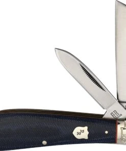 Rough Ryder Half Hawk Blue Jean - Blue Micarta w/ Orange (2.8" 440 Satin) RR2346