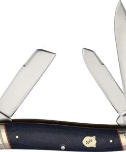 Rough Ryder Stockman Blue Jean - Blue Micarta w/ Orange (3.6" 440 Satin) RR2355