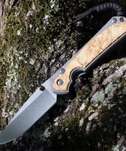 Chris Reeve Small Sebenza 31 Box Elder Burl Inlay, 2.99" CPM S45VN Stonewashed Drop Point Blade, Matt-Blasted Handle (S31-1108)