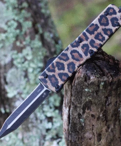 Templar Knife Co. Templar Premium Lightweight Small OTF -Alum. Leopard (3" D2 Blk Dagger) SA-LPD-12-1