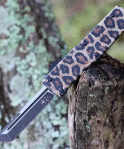 Templar Knife Co. Templar Premium Lightweight Small OTF -Alum. Leopard (3" D2 Blk Tanto) SA-LPD-22-1