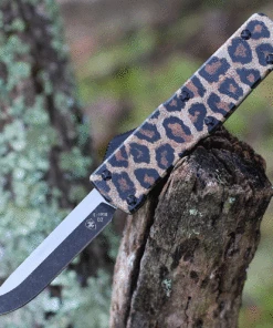 Templar Knife Co. Templar Premium Lightweight Small OTF -Alum. Leopard (3" D2 Blk Drop Point) SA-LPD-32-1