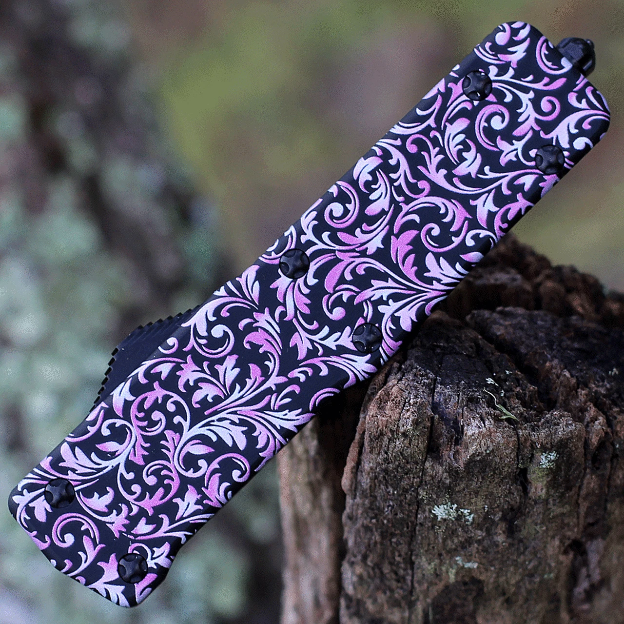 Templar Knife Co. Templar Premium Lightweight Small OTF -Alum. Pink Fleur (3" D2 Blk Drop Point) SA-PKF-32-1 3 Templar Knife Co. Templar Premium Lightweight Small OTF -Alum. Pink Fleur (3" D2 Blk Drop Point) SA-PKF-32-1 - Image 3