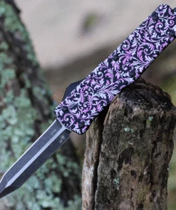 Templar Knife Co. Templar Premium Lightweight Small OTF -Alum. Pink Fleur (3" D2 Blk Dagger) SA-PKF-12-1