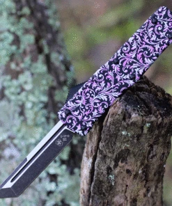 Templar Knife Co. Templar Premium Lightweight Small OTF -Alum. Pink Fleur (3" D2 Blk Tanto) SA-PKF-22-1