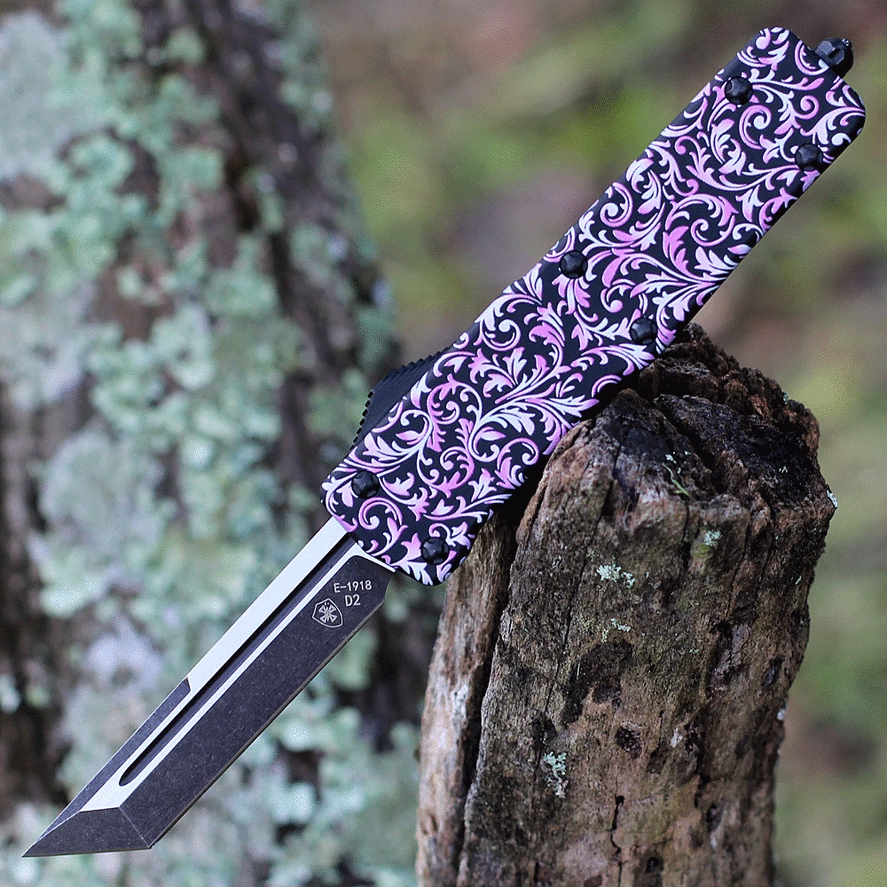 Templar Knife Co. Templar Premium Lightweight Small OTF -Alum. Pink Fleur (3" D2 Blk Tanto) SA-PKF-22-1 1 Templar Knife Co. Templar Premium Lightweight Small OTF -Alum. Pink Fleur (3" D2 Blk Tanto) SA-PKF-22-1