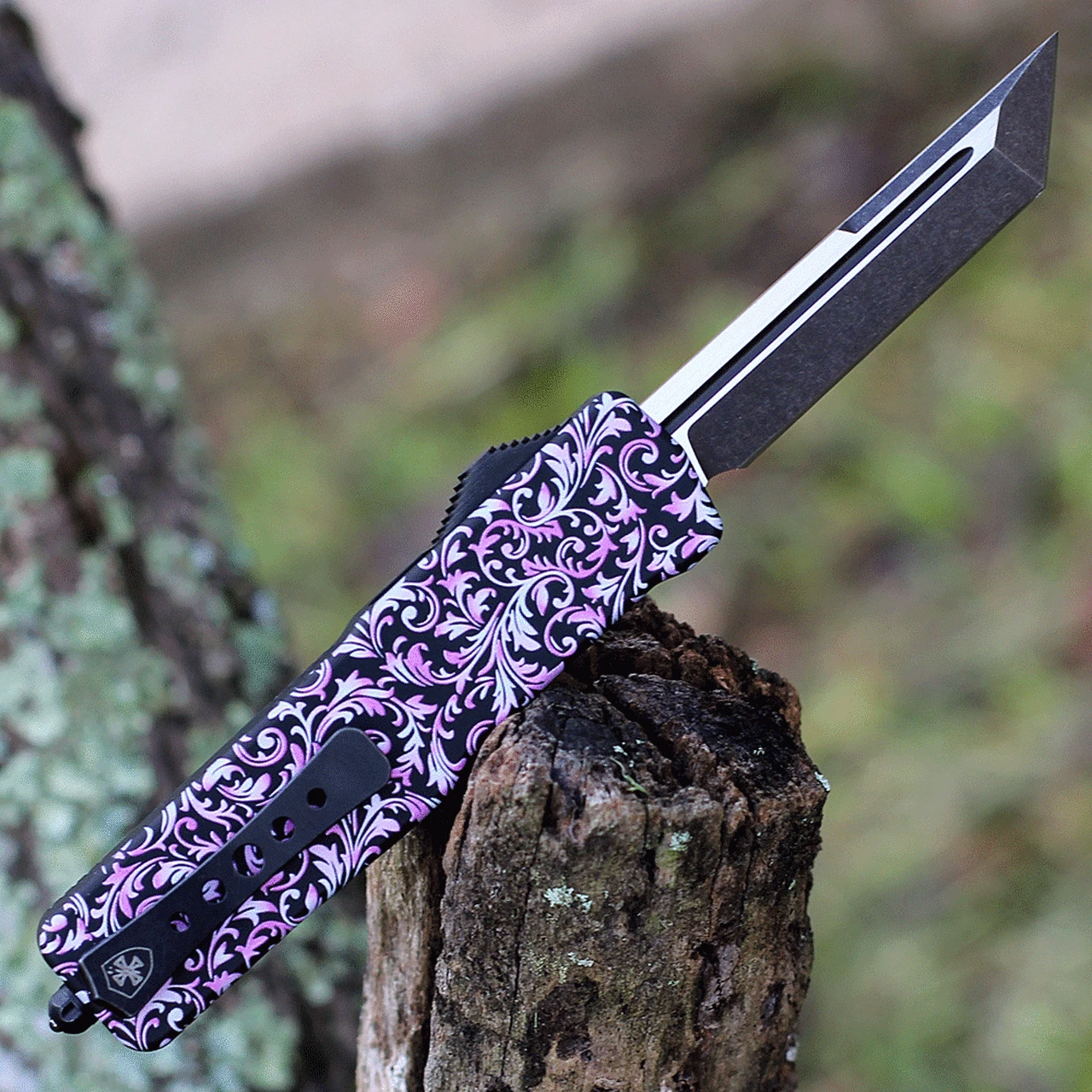 Templar Knife Co. Templar Premium Lightweight Small OTF -Alum. Pink Fleur (3" D2 Blk Tanto) SA-PKF-22-1 2 Templar Knife Co. Templar Premium Lightweight Small OTF -Alum. Pink Fleur (3" D2 Blk Tanto) SA-PKF-22-1 - Image 2