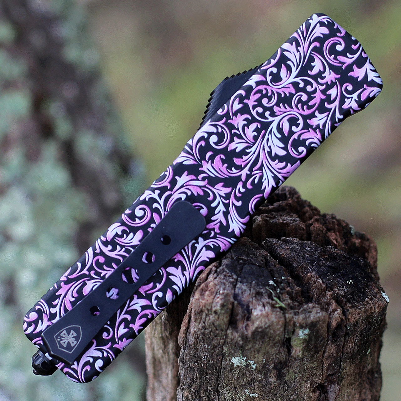 Templar Knife Co. Templar Premium Lightweight Small OTF -Alum. Pink Fleur (3" D2 Blk Drop Point) SA-PKF-32-1 4 Templar Knife Co. Templar Premium Lightweight Small OTF -Alum. Pink Fleur (3" D2 Blk Drop Point) SA-PKF-32-1 - Image 4