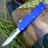 CobraTec Blue FS-X OTF Knife CTKSBLUFS-XSDS, 2.75" D2 STeel Drop Point Serrated Blade, Blue Aluminum Handle