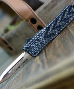 CobraTec Knives SCFCTK-1SDAG1SS Small CTK-1 Carbon Fiber Wrap, 2.75" D2 Steel Dagger One-Side Serrated Blade, Aluminum Handle