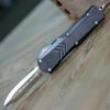 CobraTec Gray FS-X OTF Knife CTKSGRYFS-XSDAGNS, 2.75" D2 Steel Dagger Blade, Gray Aluminum Handle