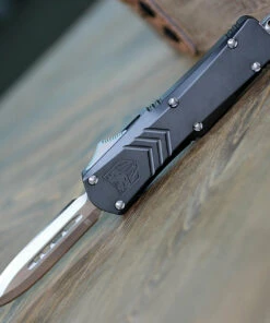 CobraTec Gray FS-X OTF Knife CTKSGRYFS-XSDAGNS, 2.75" D2 Steel Dagger Blade, Gray Aluminum Handle