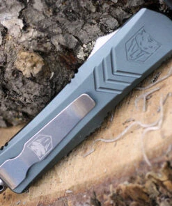 CobraTec Gray FS-X OTF Knife CTKSGRYFS-XSDS, 2.75" D2 Steel Drop Point Part Serrated Blade, Gray Aluminum Handle -Knifeworks Sales Store SGYFS XSDS.2 55337.1611264985