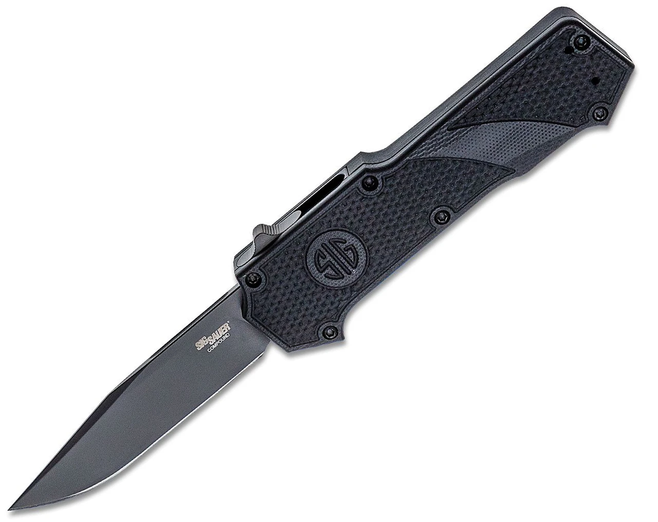 Hogue SIG Sauer Compound Tactical OTF 36032, 3.5" S30V Gray Cerakote Finish Clip Point Plain Blade, Solid Black G-10 Handle 1 Hogue SIG Sauer Compound Tactical OTF 36032, 3.5" S30V Gray Cerakote Finish Clip Point Plain Blade, Solid Black G-10 Handle