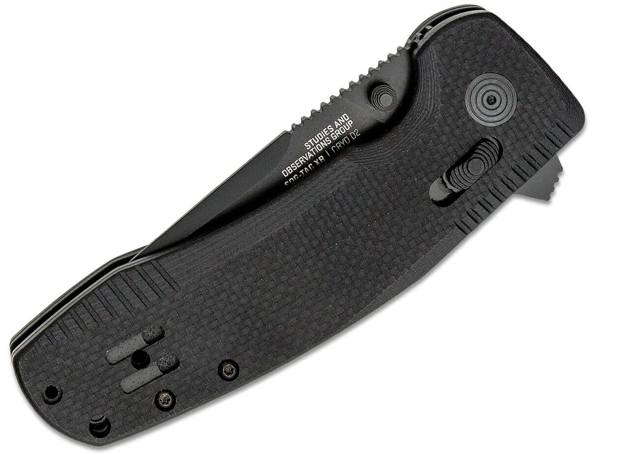 SOG SOG-Tac XR Folding Knife 12-38-03-57, 3.39" D2 Black Drop Point Combo Blade, Black G-10 Handle 2 SOG SOG-Tac XR Folding Knife 12-38-03-57, 3.39" D2 Black Drop Point Combo Blade, Black G-10 Handle - Image 2