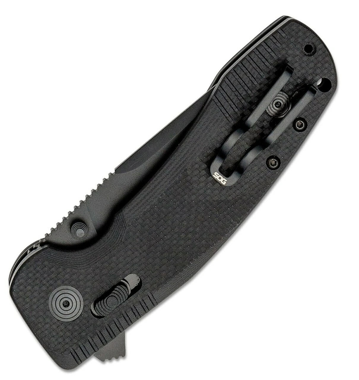 SOG SOG-Tac XR Folding Knife 12-38-03-57, 3.39" D2 Black Drop Point Combo Blade, Black G-10 Handle 3 SOG SOG-Tac XR Folding Knife 12-38-03-57, 3.39" D2 Black Drop Point Combo Blade, Black G-10 Handle - Image 3