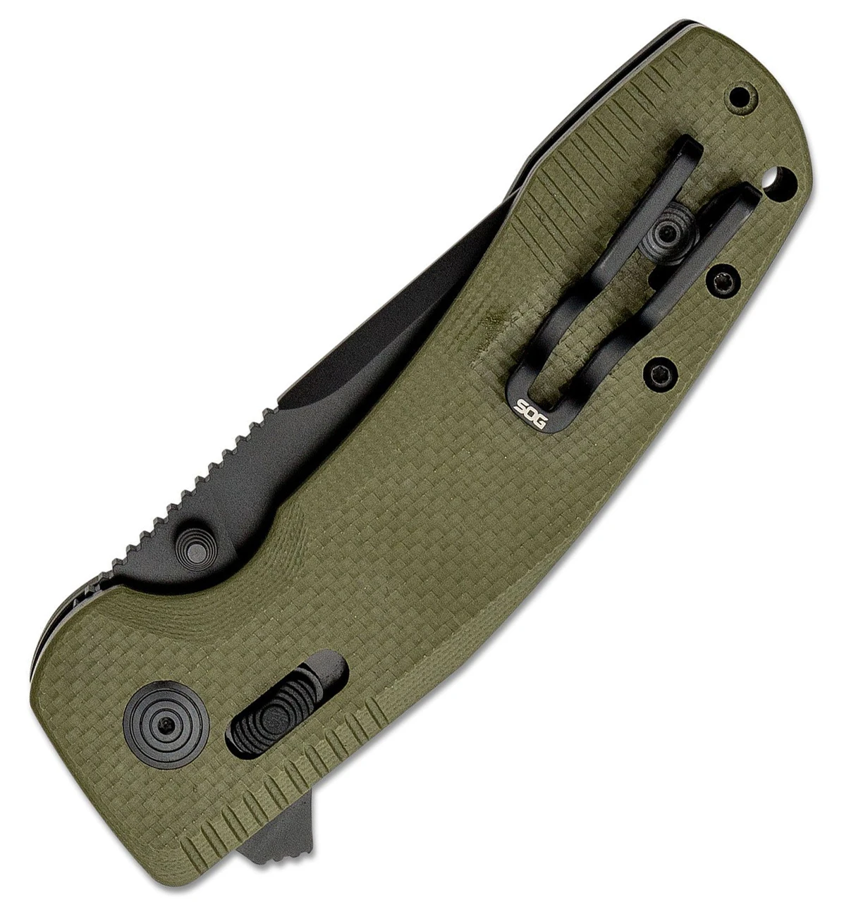 SOG SOG-Tac XR Folding Knife 12-38-02-57, 3.39" D2 Black Drop Point Plain Blade, OD Green G-10 Handle 3 SOG SOG-Tac XR Folding Knife 12-38-02-57, 3.39" D2 Black Drop Point Plain Blade, OD Green G-10 Handle - Image 3