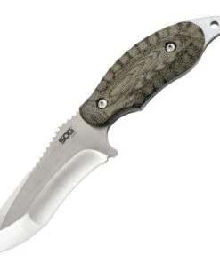 SOG Kiku Fixed Blade KU-2022, 4.1" S35VN Satin Plain Blade, Green Linen Micarta Handle, Black Kydex Sheath