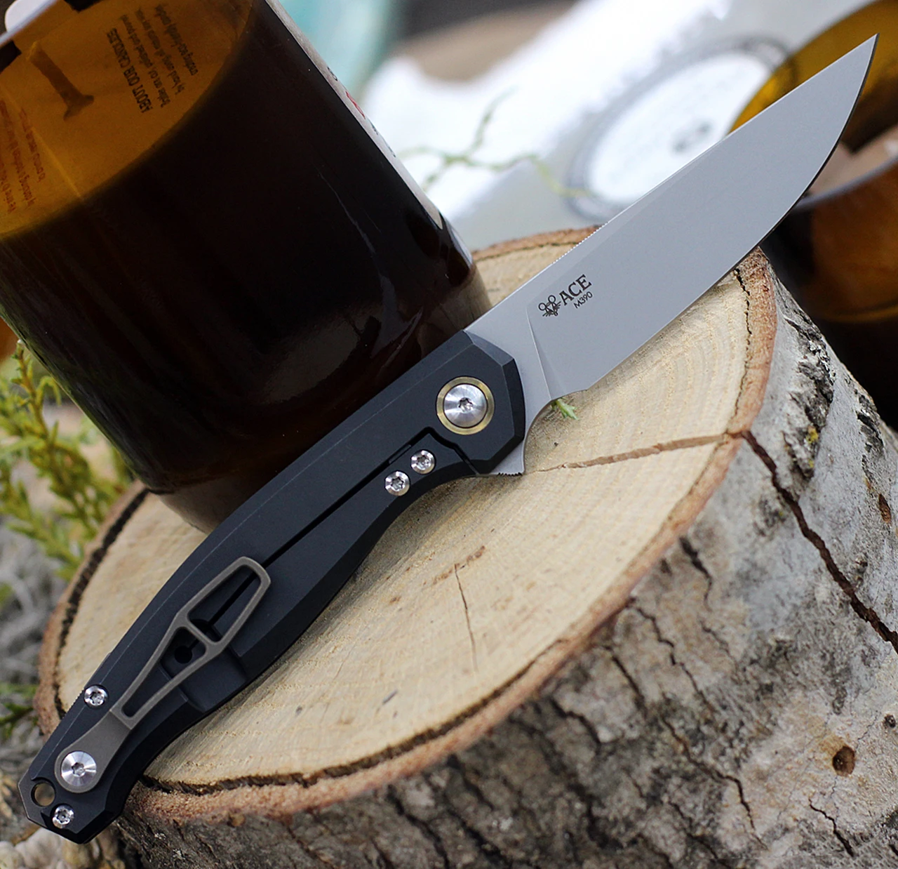 GiantMouse ACE Sonoma Frame Lock Knife, 3.3" Stonewash M390 Drop Point Blade, Black PVD Titanium Handle 2 GiantMouse ACE Sonoma Frame Lock Knife, 3.3" Stonewash M390 Drop Point Blade, Black PVD Titanium Handle - Image 2