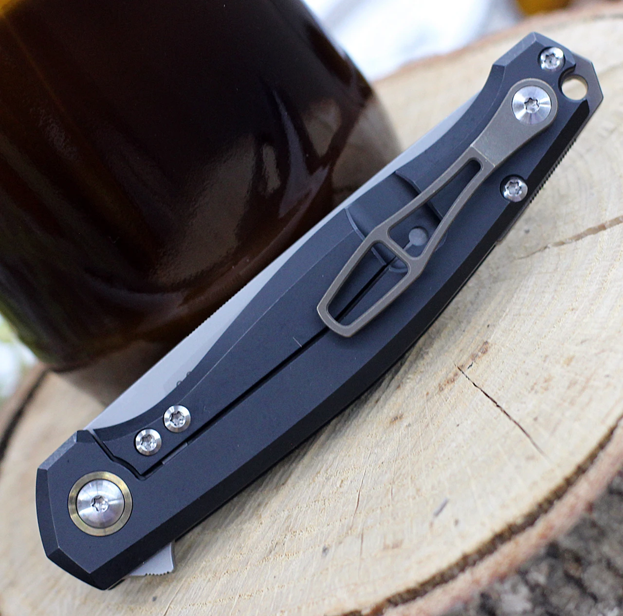 GiantMouse ACE Sonoma Frame Lock Knife, 3.3" Stonewash M390 Drop Point Blade, Black PVD Titanium Handle 3 GiantMouse ACE Sonoma Frame Lock Knife, 3.3" Stonewash M390 Drop Point Blade, Black PVD Titanium Handle - Image 3