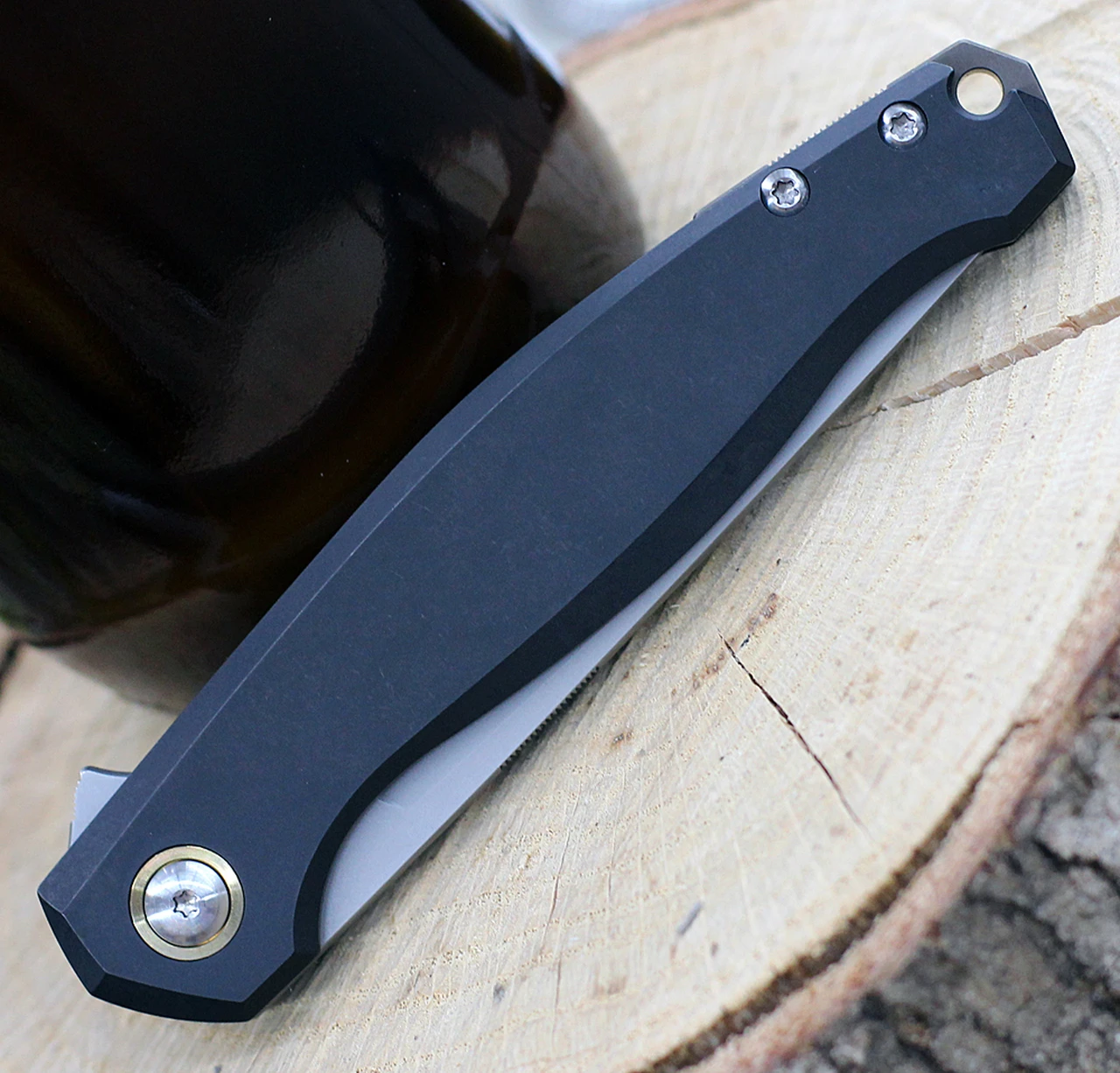 GiantMouse ACE Sonoma Frame Lock Knife, 3.3" Stonewash M390 Drop Point Blade, Black PVD Titanium Handle 4 GiantMouse ACE Sonoma Frame Lock Knife, 3.3" Stonewash M390 Drop Point Blade, Black PVD Titanium Handle - Image 4