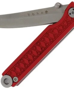 StatGear Pocket Samurai Folding Knife STAT106, 2.1" 44OC Satin Plain Blade, Red Aluminum Handle