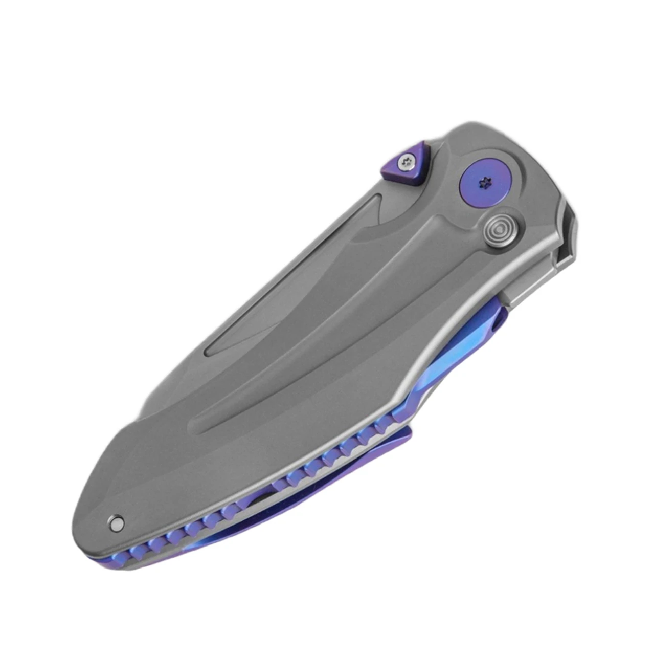 Jake Hoback Knives Jake Hoback Sumo Button Lock - Gray/Purple Ti (3.25" Satin CPM-20CV) 3 Jake Hoback Knives Jake Hoback Sumo Button Lock - Gray/Purple Ti (3.25" Satin CPM-20CV) - Image 3