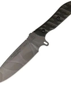 Tops Knives Silent Hero TPHERO01C, 6.38" 1095 RC 56-58 Plain Blade, Black Linen Micarta Handle, Black Leather Sheath