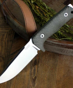 LionSteel T5CVG, 5.04" Niolox Satin Blade, Green Canvas Micarta Handle